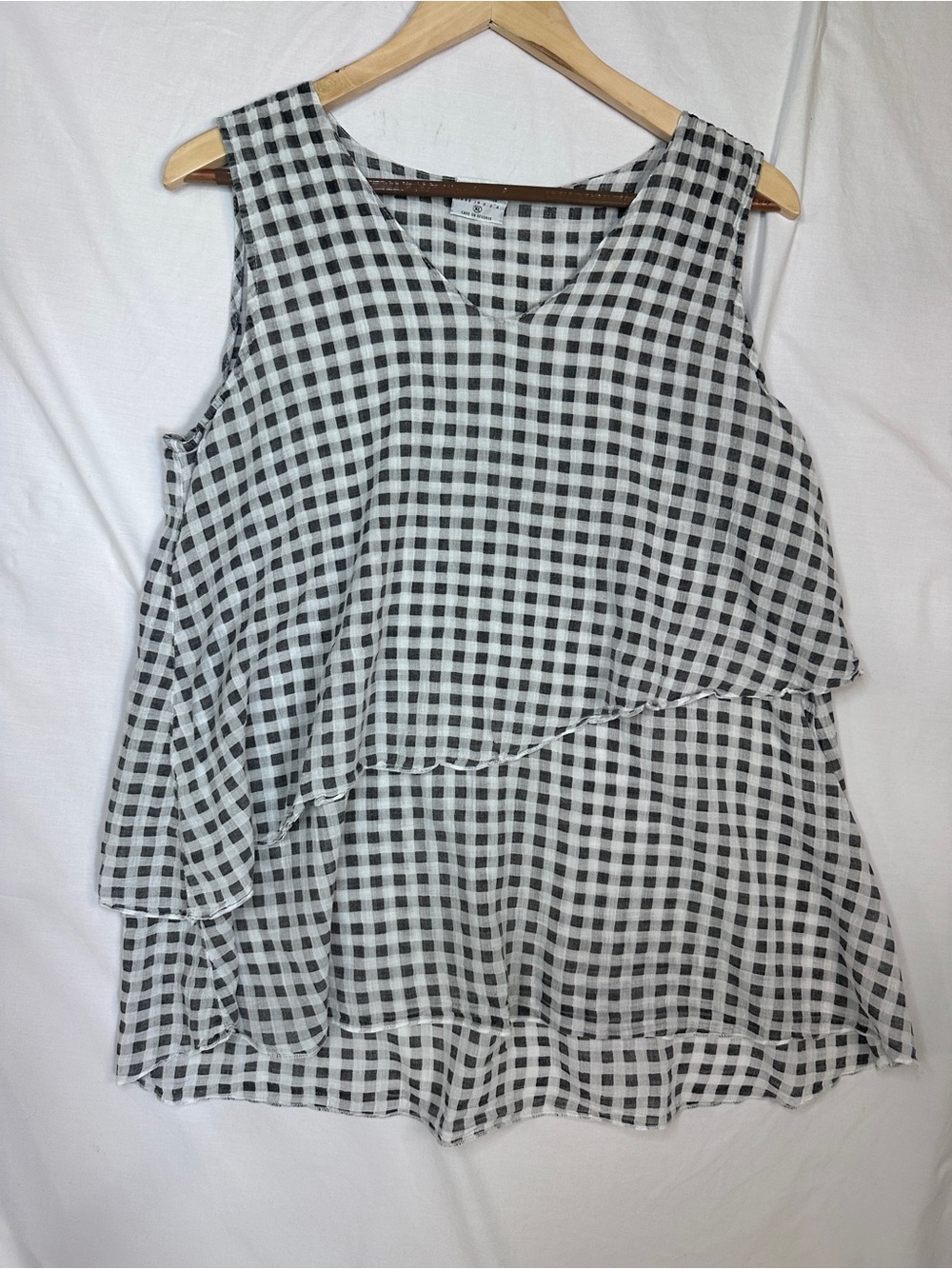 100% Cotton CMC Color Me Cotton Layered V-Neck Sleeveless Gingham Top